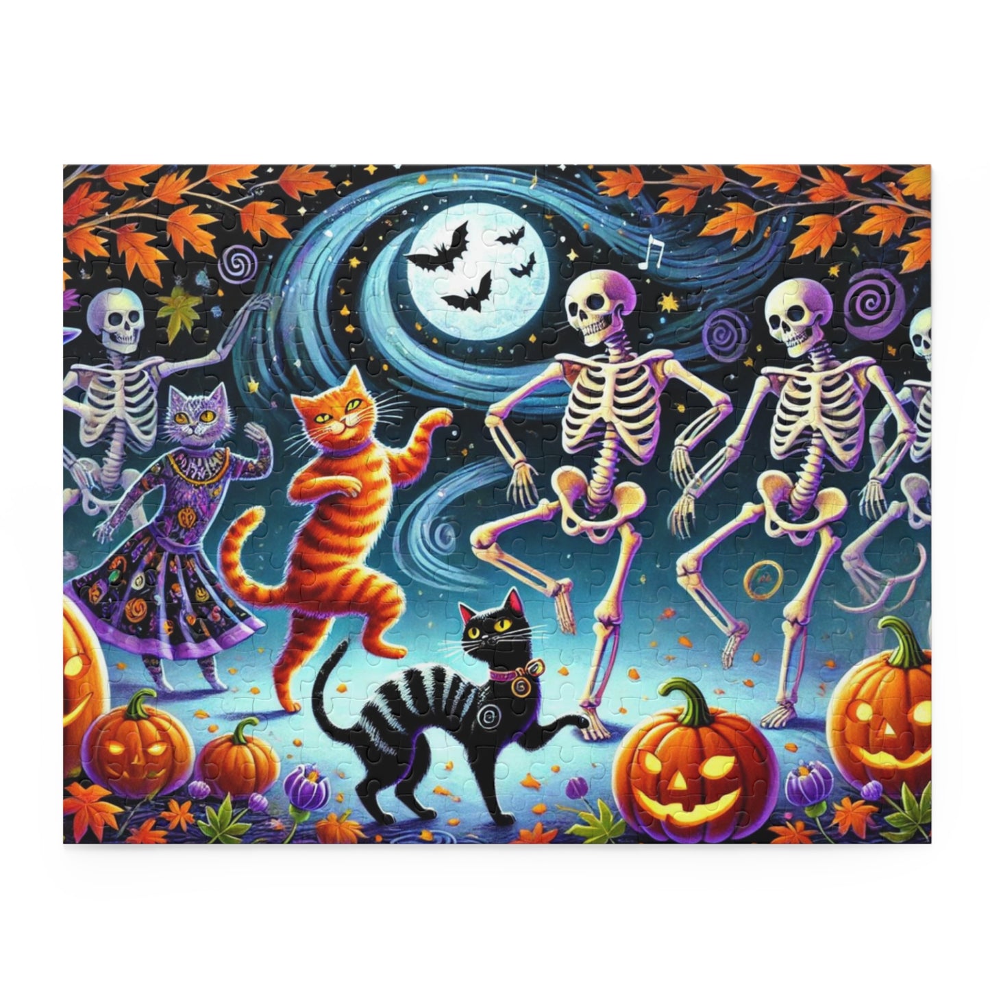 Halloween - Cat Lover Skeleton Dance - Puzzle - Cat Lover Gift 120, 252, or 500 -piece options   