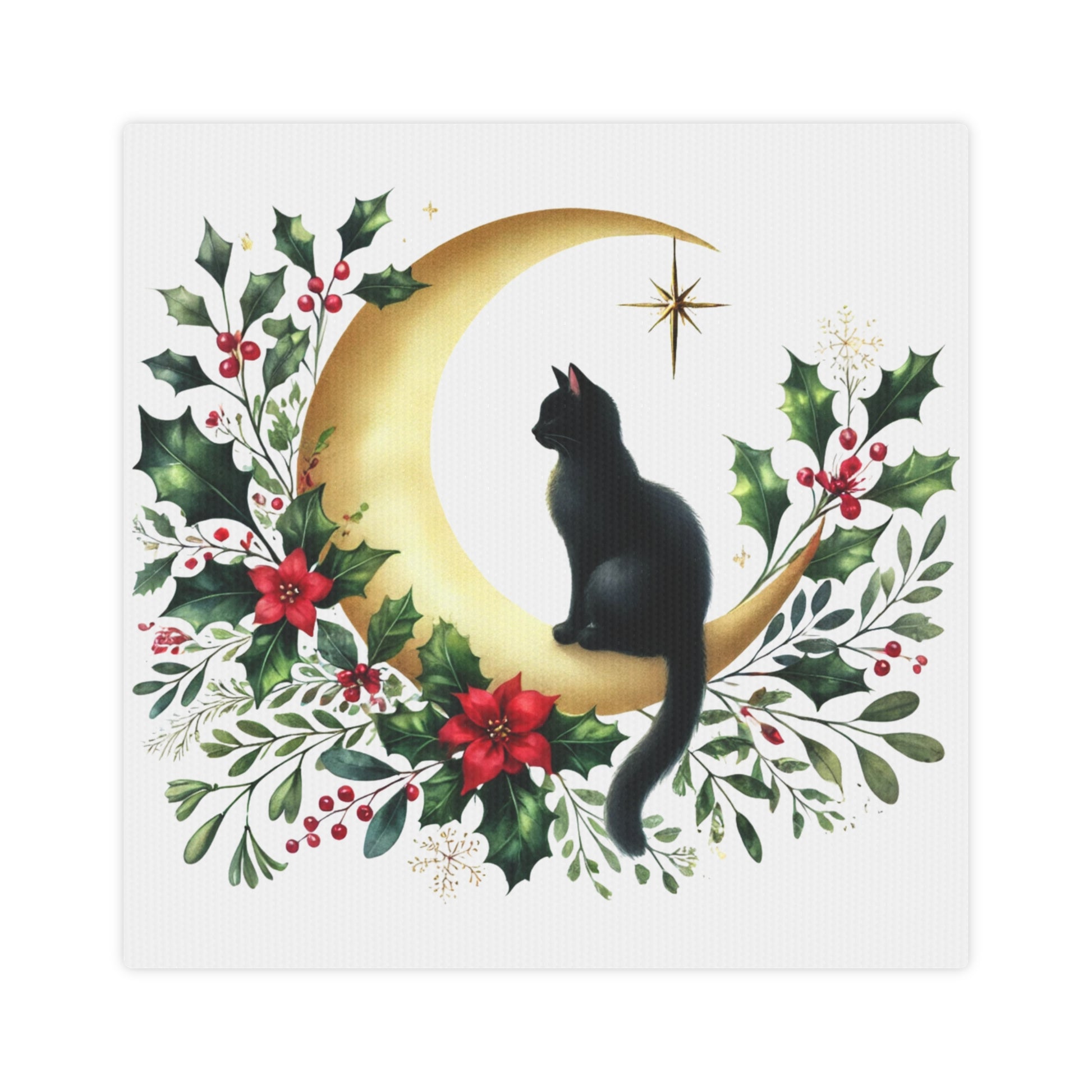 Copy of Holiday Moon - Winter Greeting - Cat Lover - Wall Art 8x8   