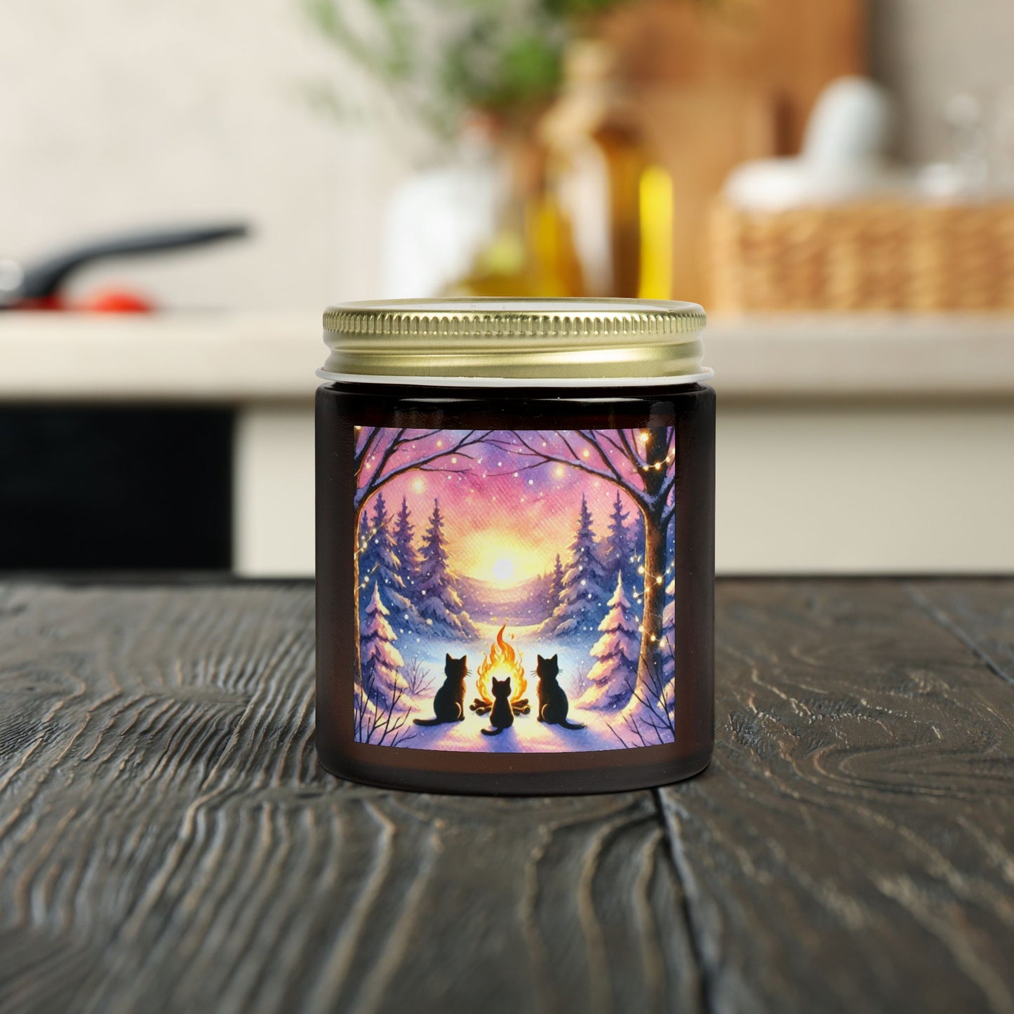 Winter Sunrise Fires - Cat Lover - Holiday Decor - Scented Coconut Apricot Candles 4oz   