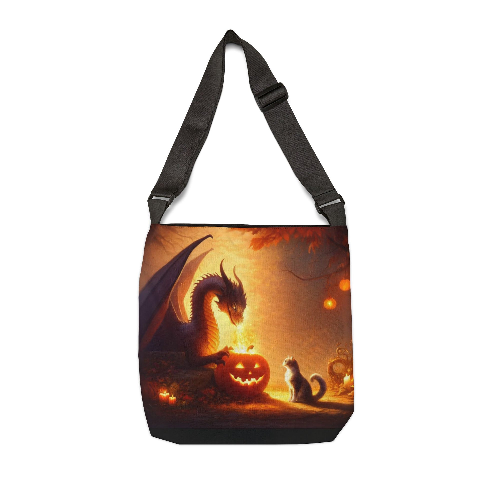 Trick or Treat Bag - Dragon Jack-O-Lantern Cat Lover Halloween - Adjustable Tote Bag (AOP)   