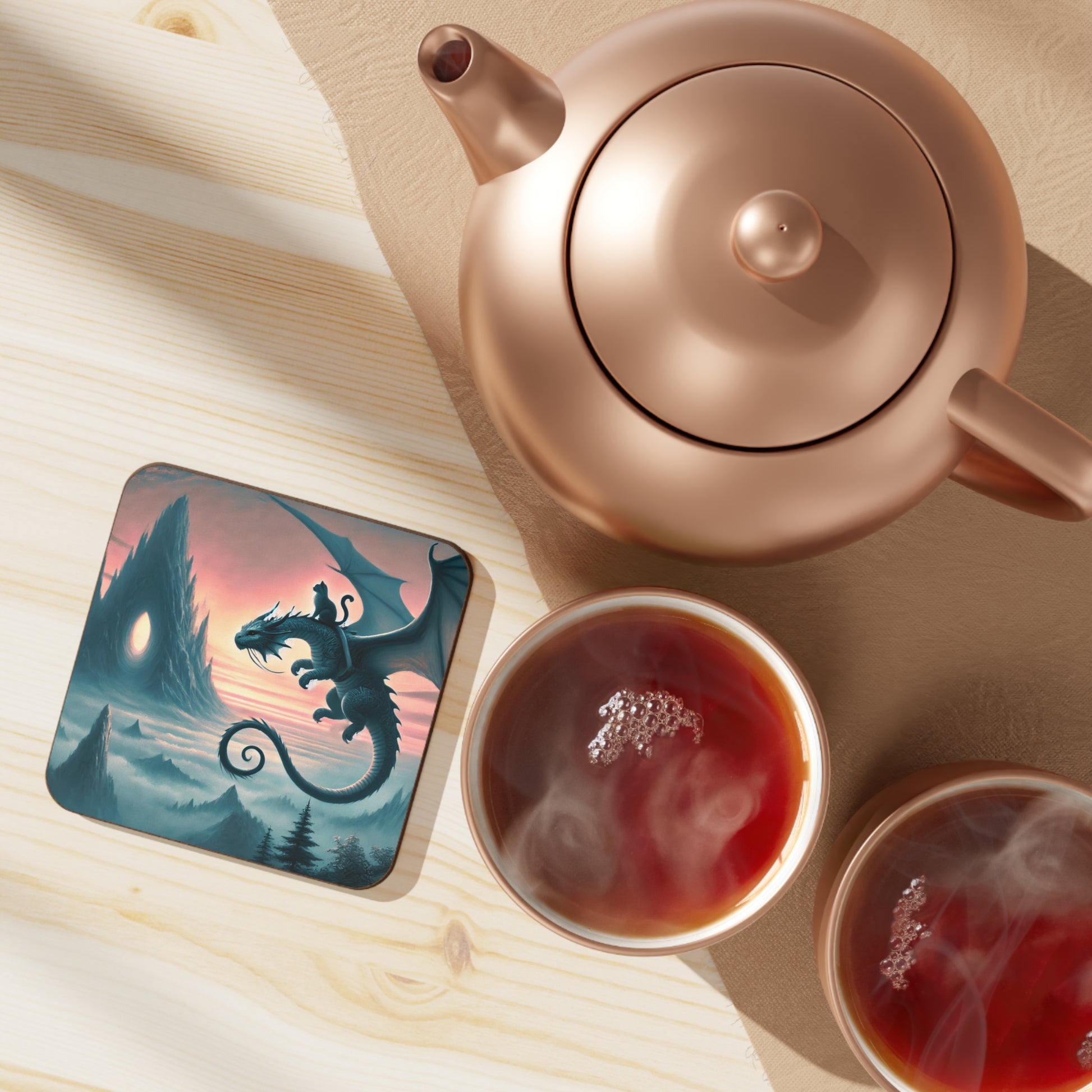 Dragon Sunset Flight - Cat lover - Hardboard Back Coaster   