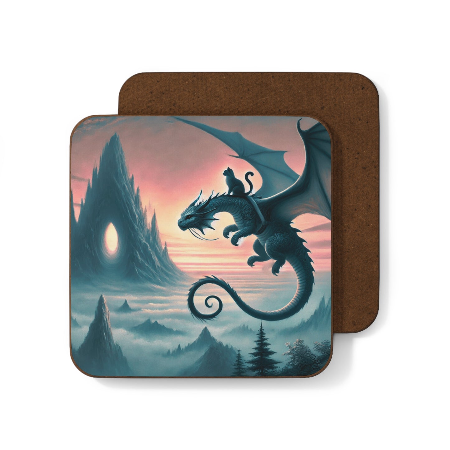 Dragon Sunset Flight - Cat lover - Hardboard Back Coaster   