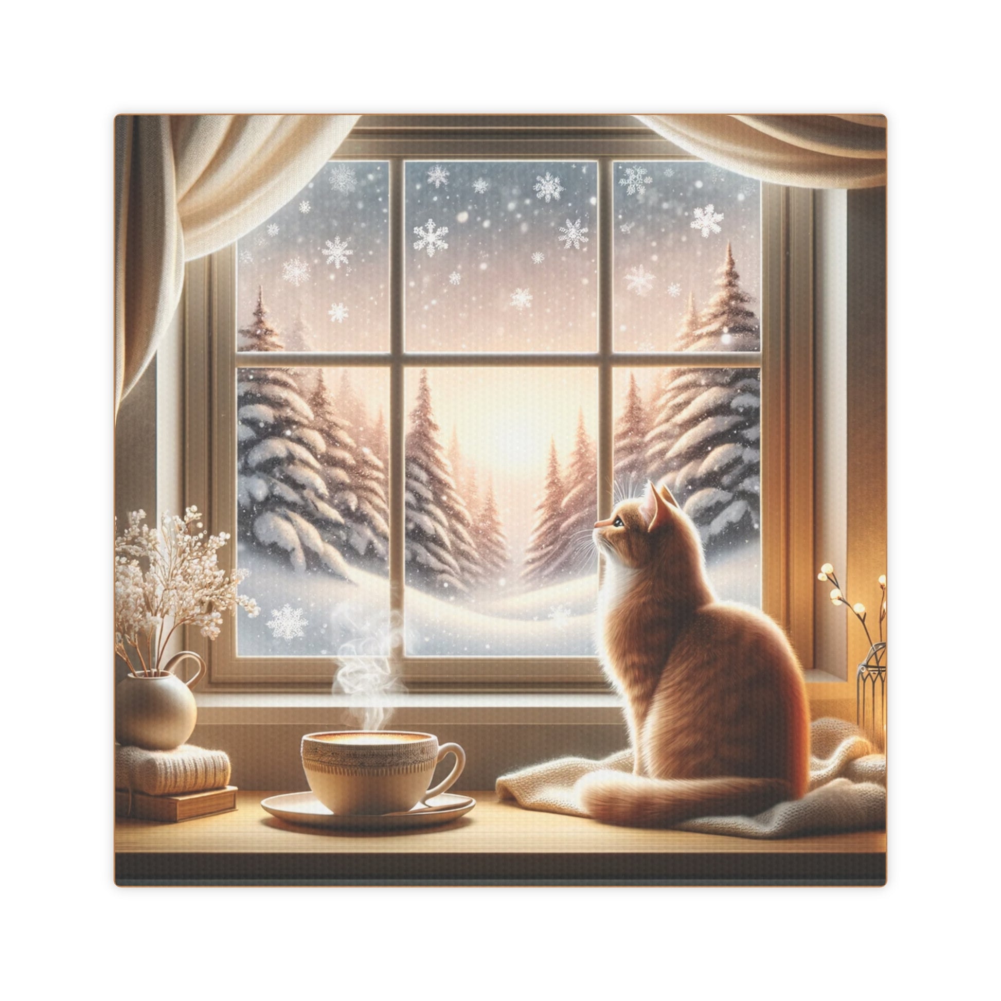 Cozy Winter Scene - Cat Lover - Wall Art Decor   