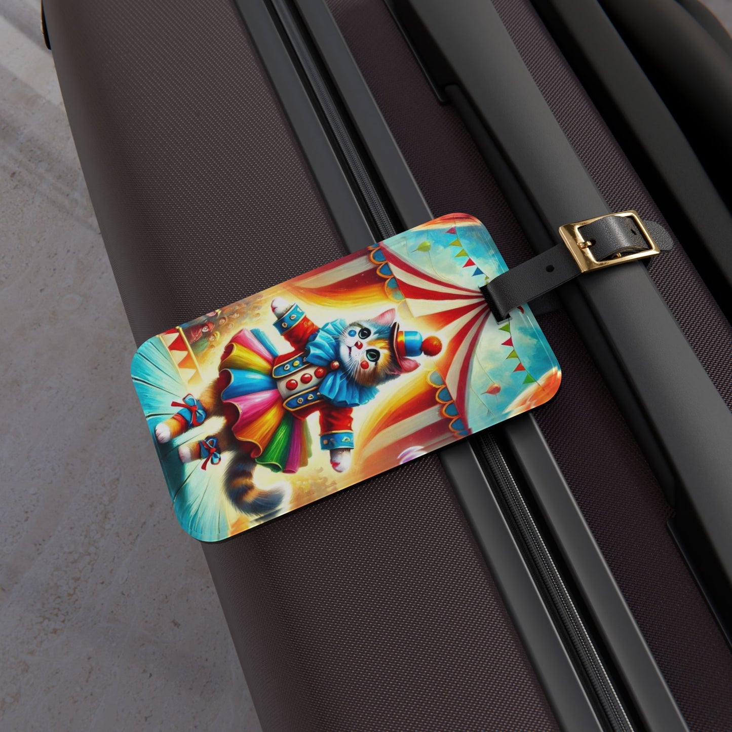 Circus Cat Clown - Luggage Tag - Travel Birthday Gift   