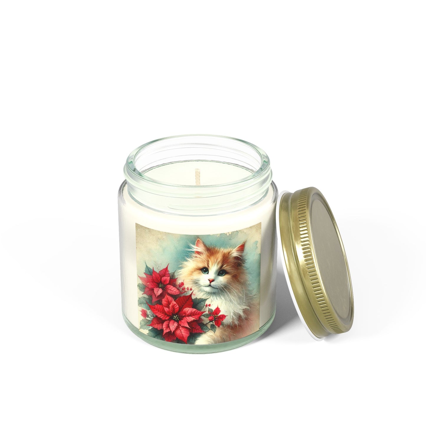 Poinsettia - Cat Lover - Scented Coconut Apricot Candles (4oz, 9oz)   