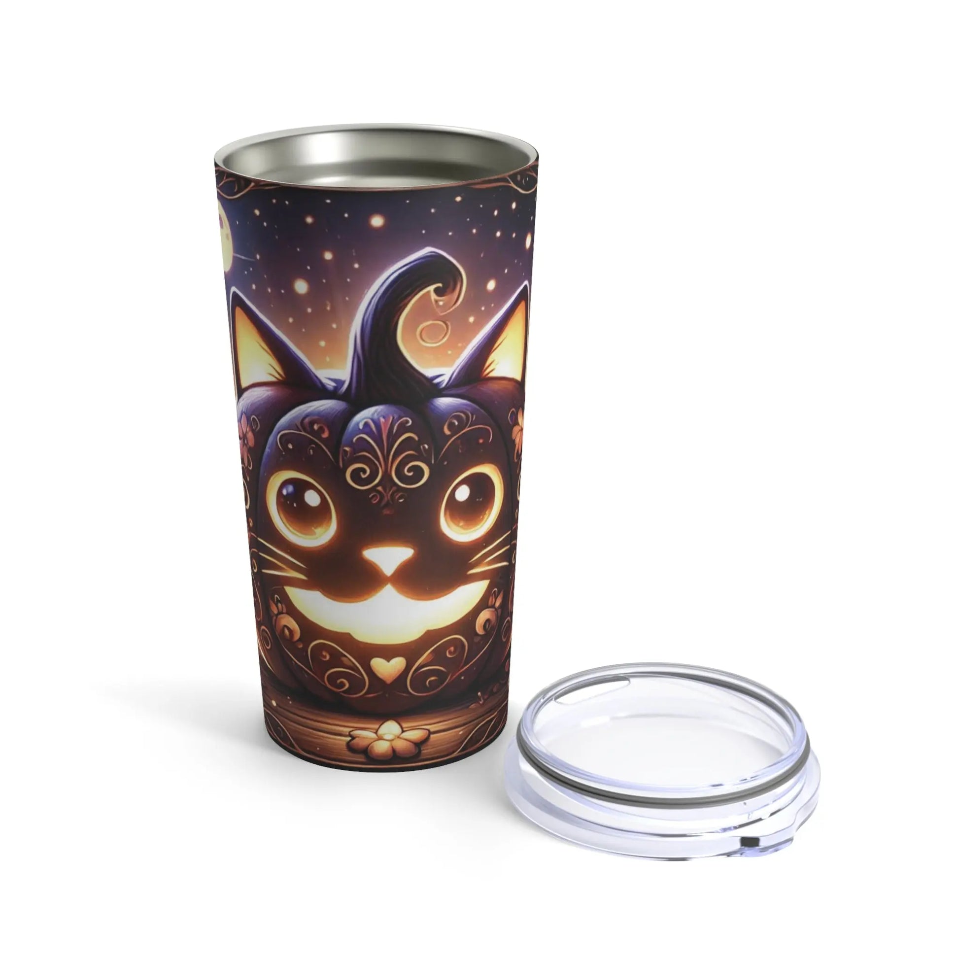 Cat Jack-O-Lantern - Halloween Stainless Steel Travel Cup With Lid   