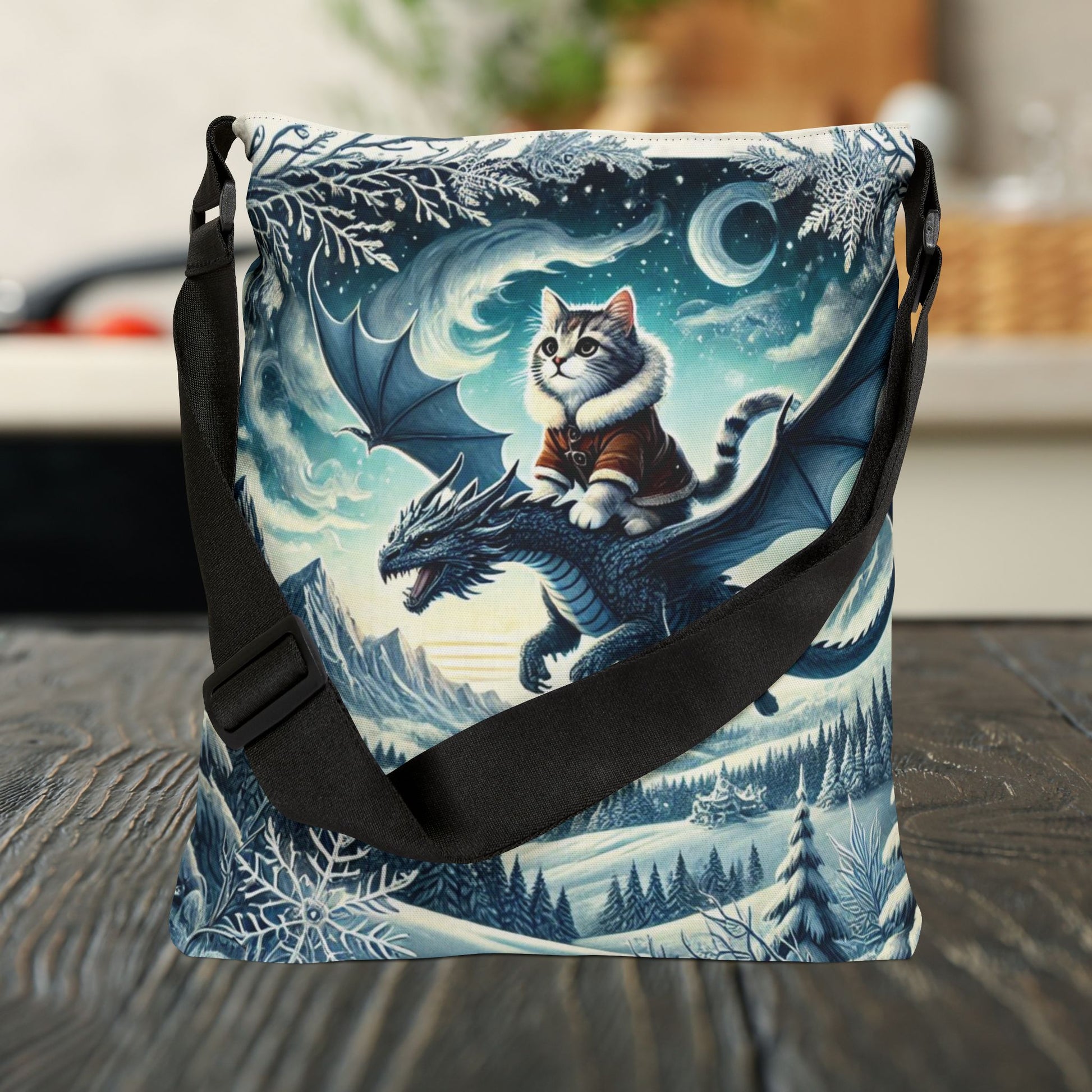 Dragon Adventures- Cat Lover - Book Bag  - Adjustable Strap Tote Bag   