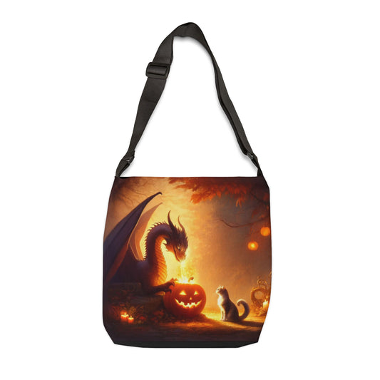 Trick or Treat Bag - Dragon Jack-O-Lantern Cat Lover Halloween - Adjustable Tote Bag (AOP)   