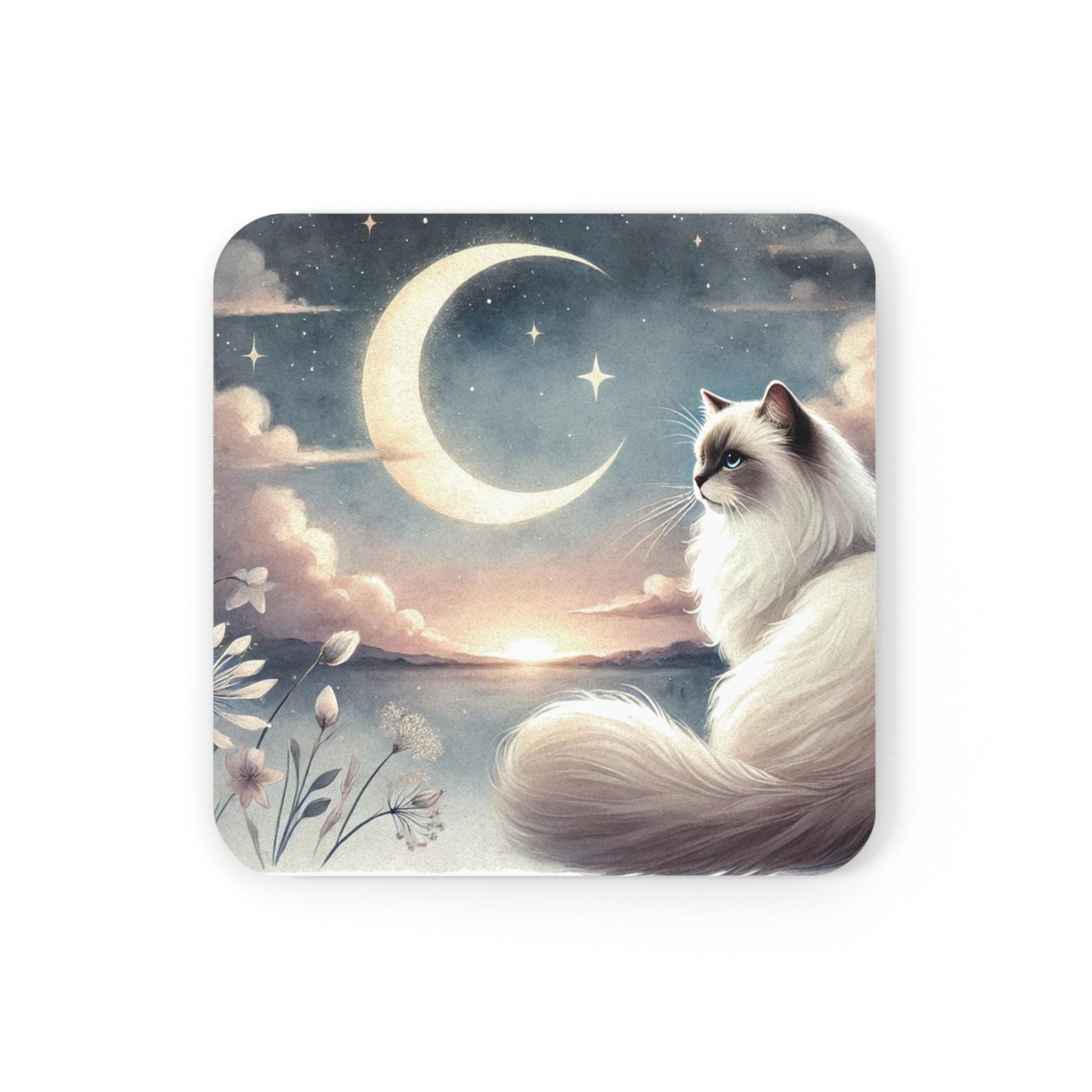 Celestial Moon - Cat Lover Ragdoll - High Gloss Drink Coaster   