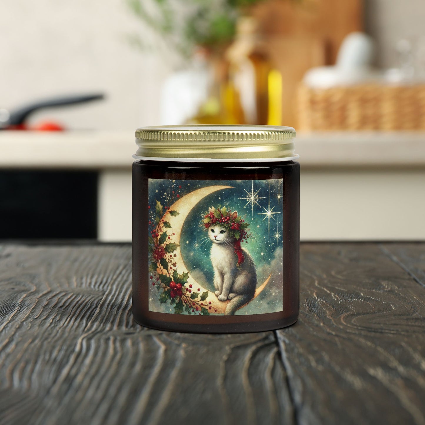 Holiday Moon - Cat Lover - Scented Coconut Apricot Candles (4oz, 9oz)   