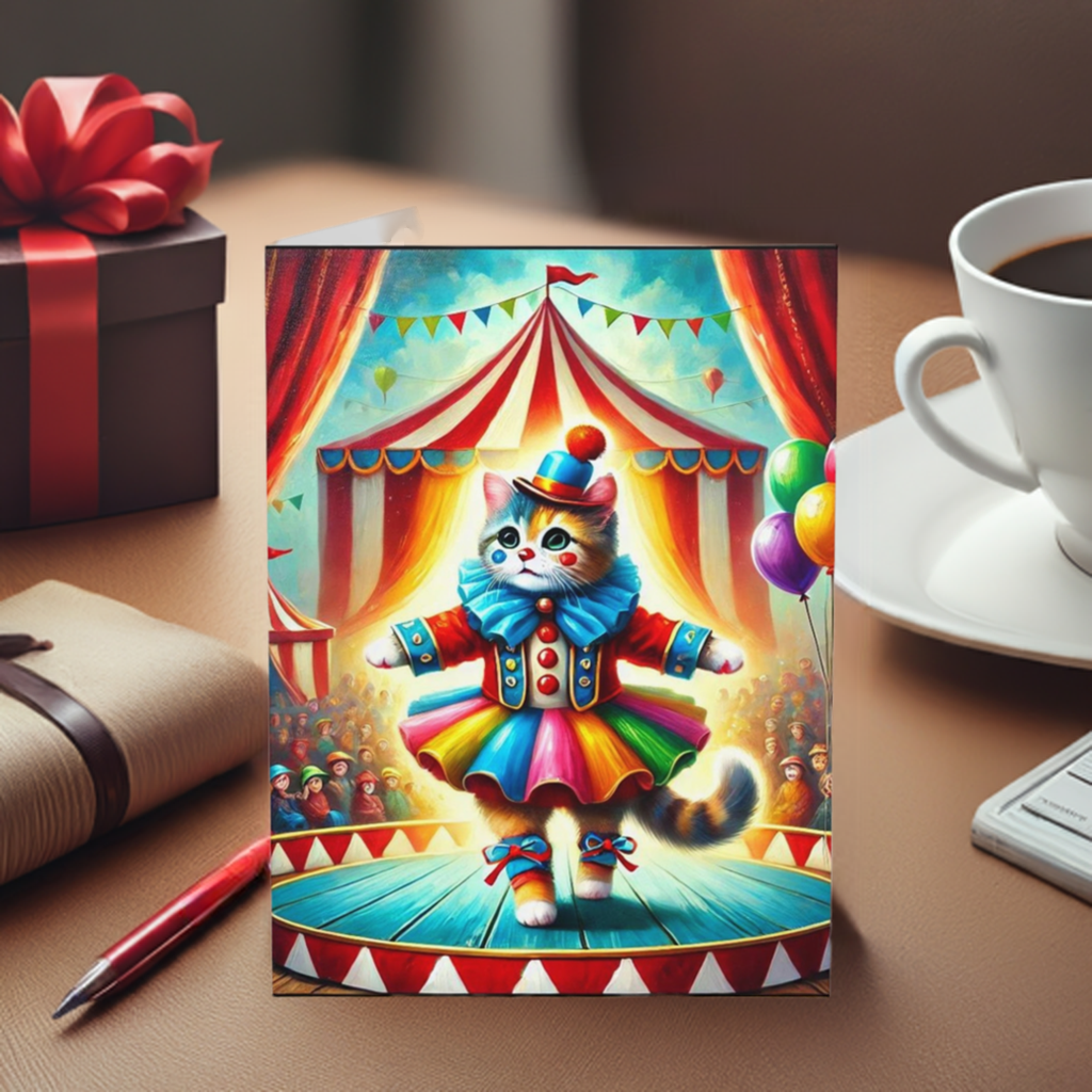 Cat Clown Circus Performer - Pack of 10 Blank Greeting Cards 5x7   