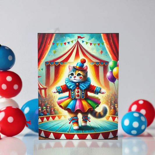 Cat Clown Circus Performer - Pack of 10 Blank Greeting Cards 5x7   