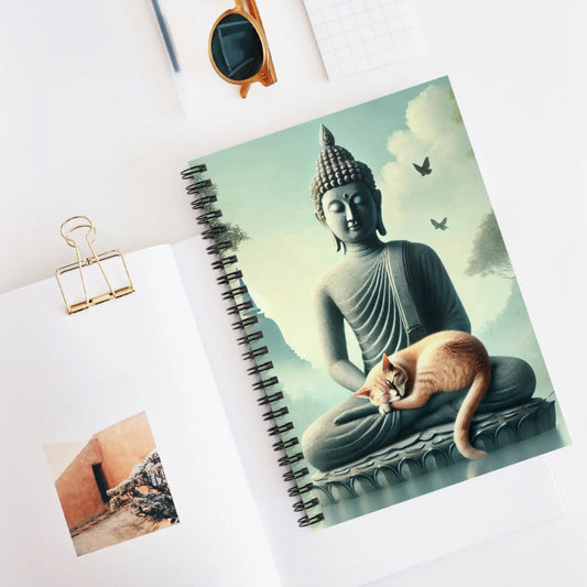 Cat Naps with Buddha - Spiral Notebook - Ruled Line   