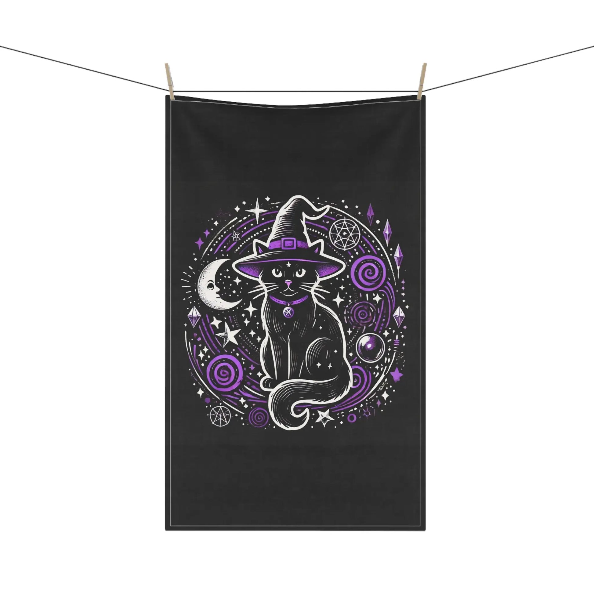 Cat Witch - Purple and Black - Halloween Kitchen Towel   