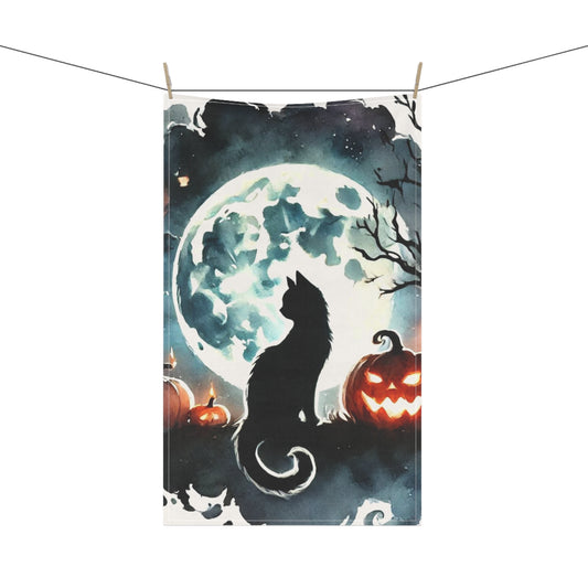 Halloween - Black Cat Full Moon - Kitchen Tea Towel   