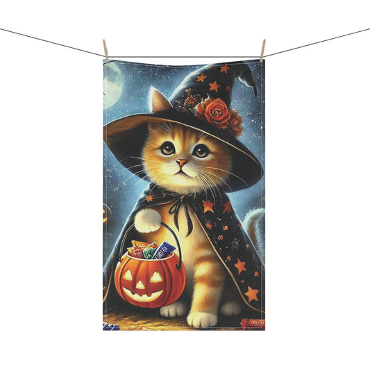 Halloween Decoration - Orange Kitten Trick or Treating - Kitchen Tea Towel   