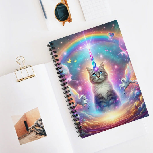 Rainbow Caticorn - Cat Unicorn - Spiral Notebook - Ruled Line - Montecore PawPrints