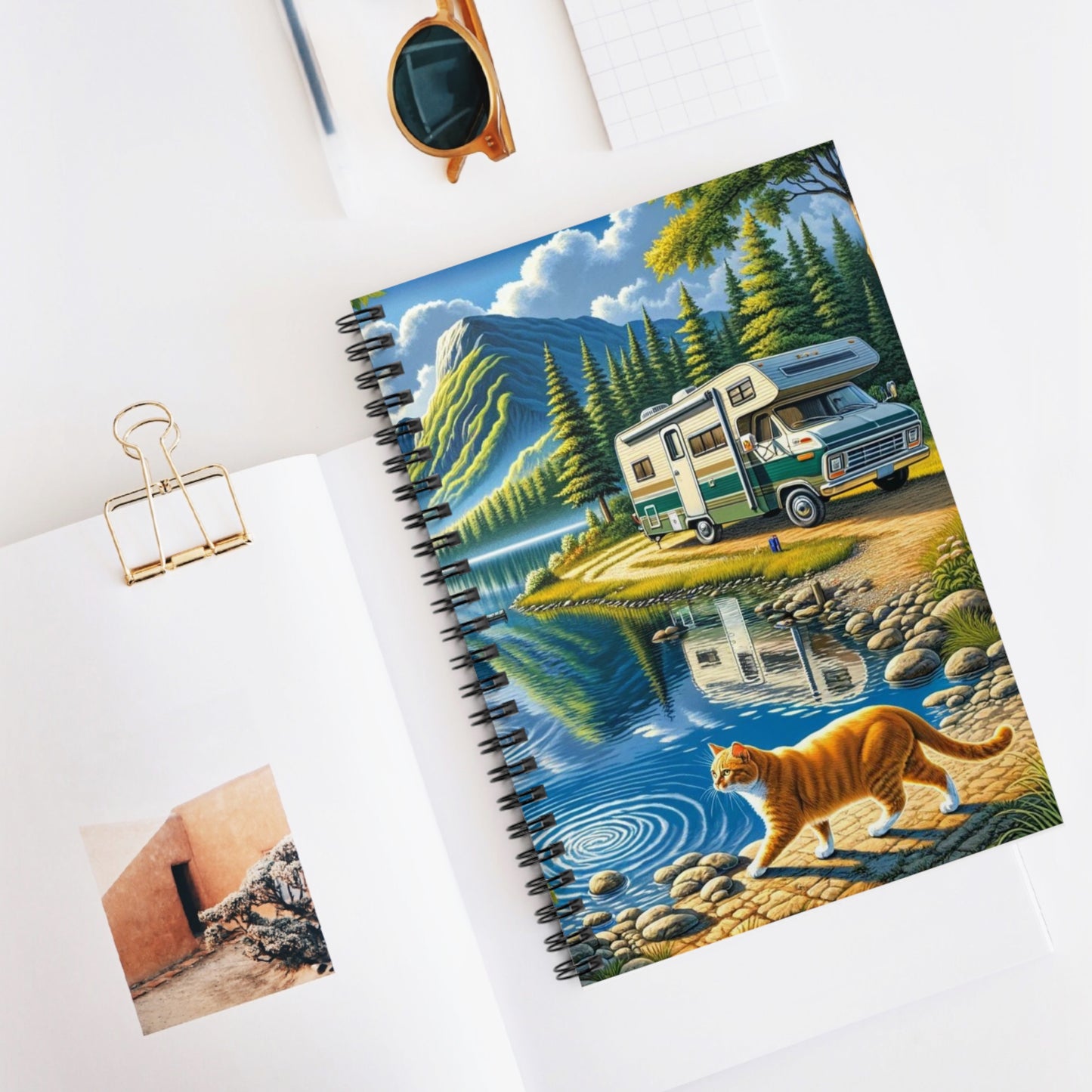 Orange Kitty Lake Adventures - Spiral Notebook - Ruled Line - Montecore PawPrints