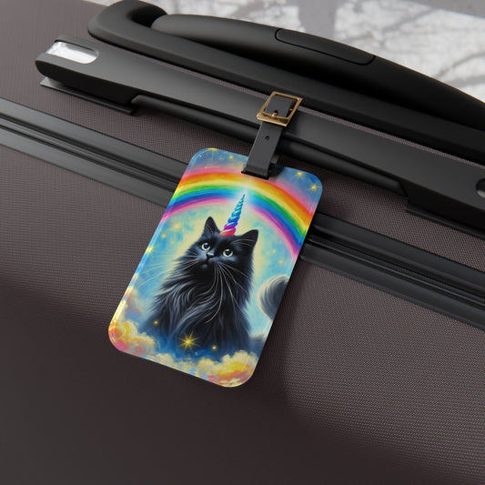 Caticorn in the Clouds - Rainbow Cat Unicorn - Luggage Tag - Travel Birthday Gift   