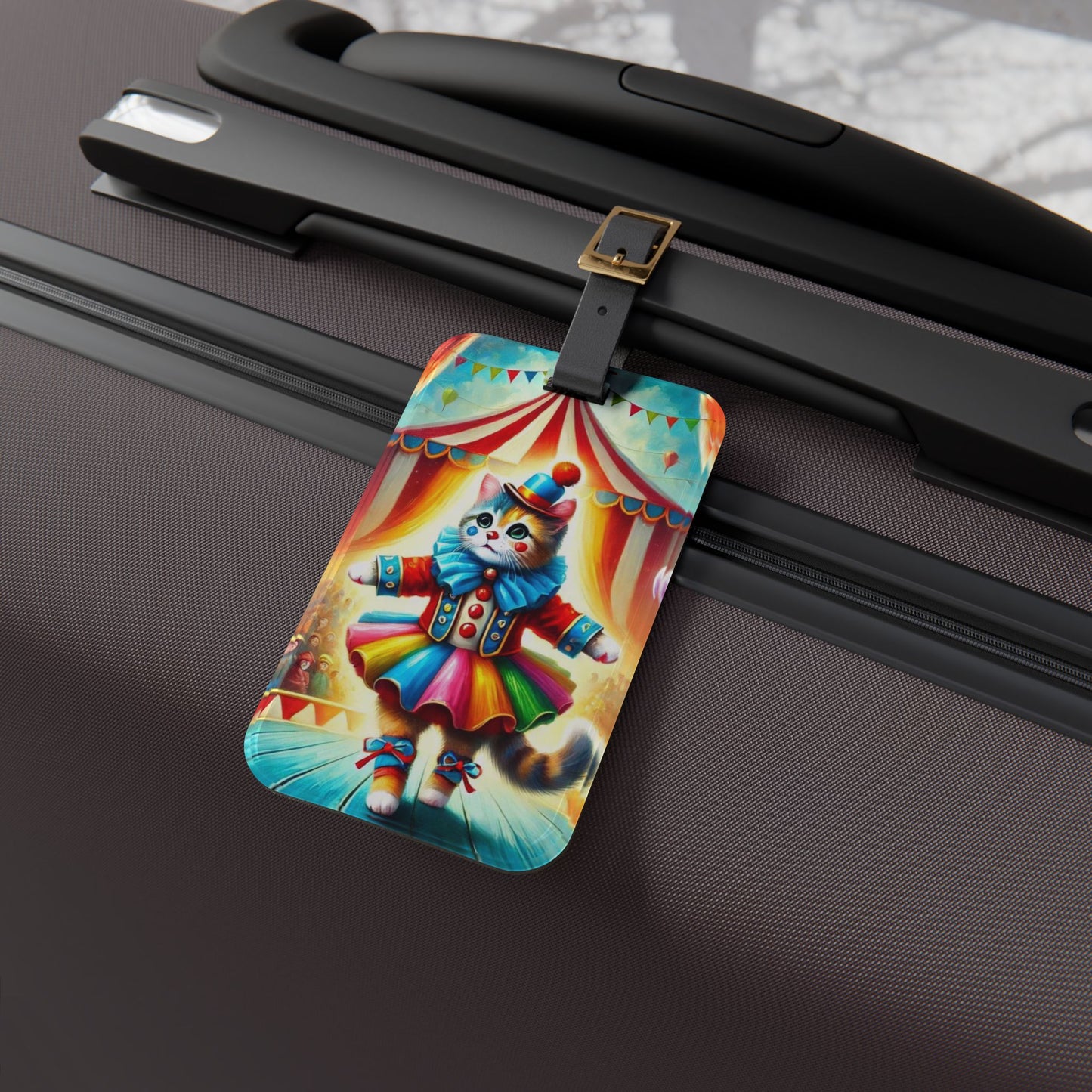 Circus Cat Clown - Luggage Tag - Travel Birthday Gift   