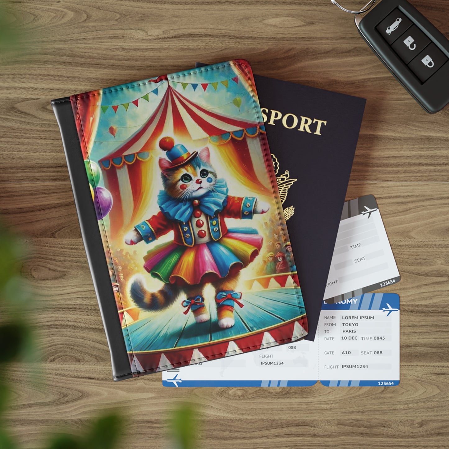 Circus Cat Clown Ballerina - Passport Cover - Travel Wallet   