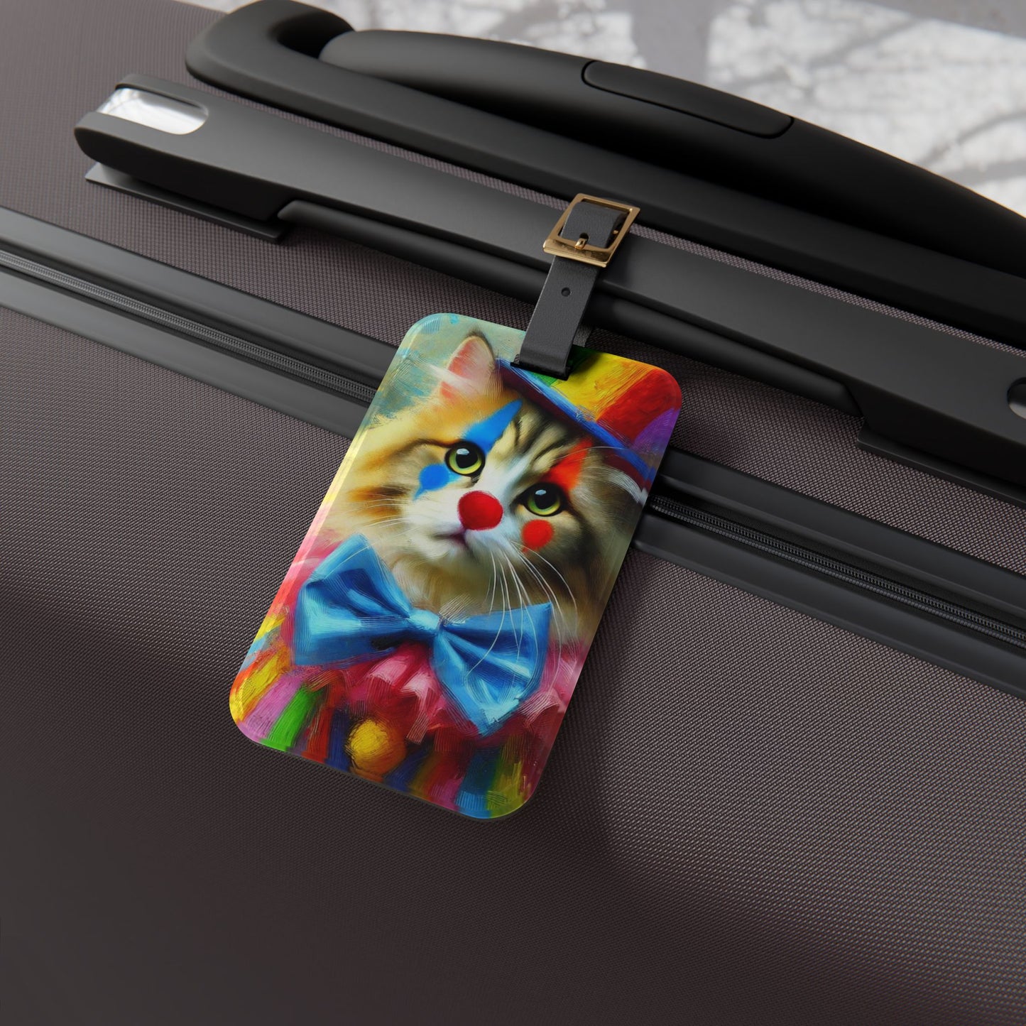 Rainbow Cat Circus Clown - Luggage Tag - Travel Gift   