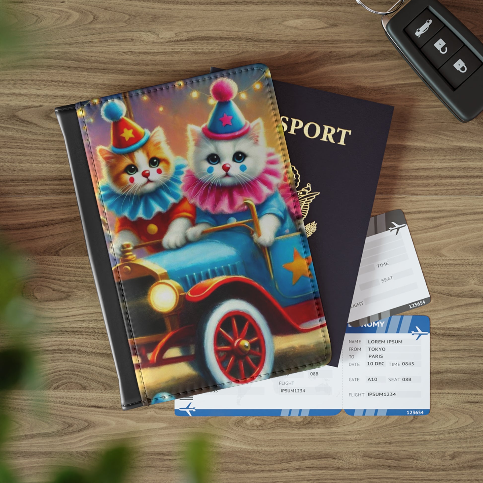 Cat Circus Clown Car - Passport Cover - Travel Wallet   