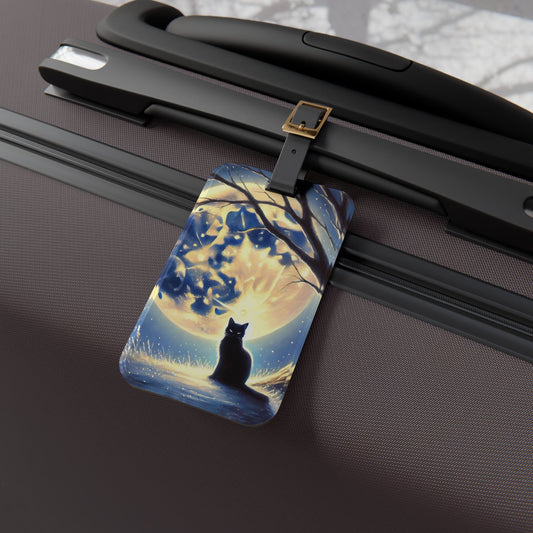 Magic Black Cat - Full Moon - Luggage Tag - Travel Gift   