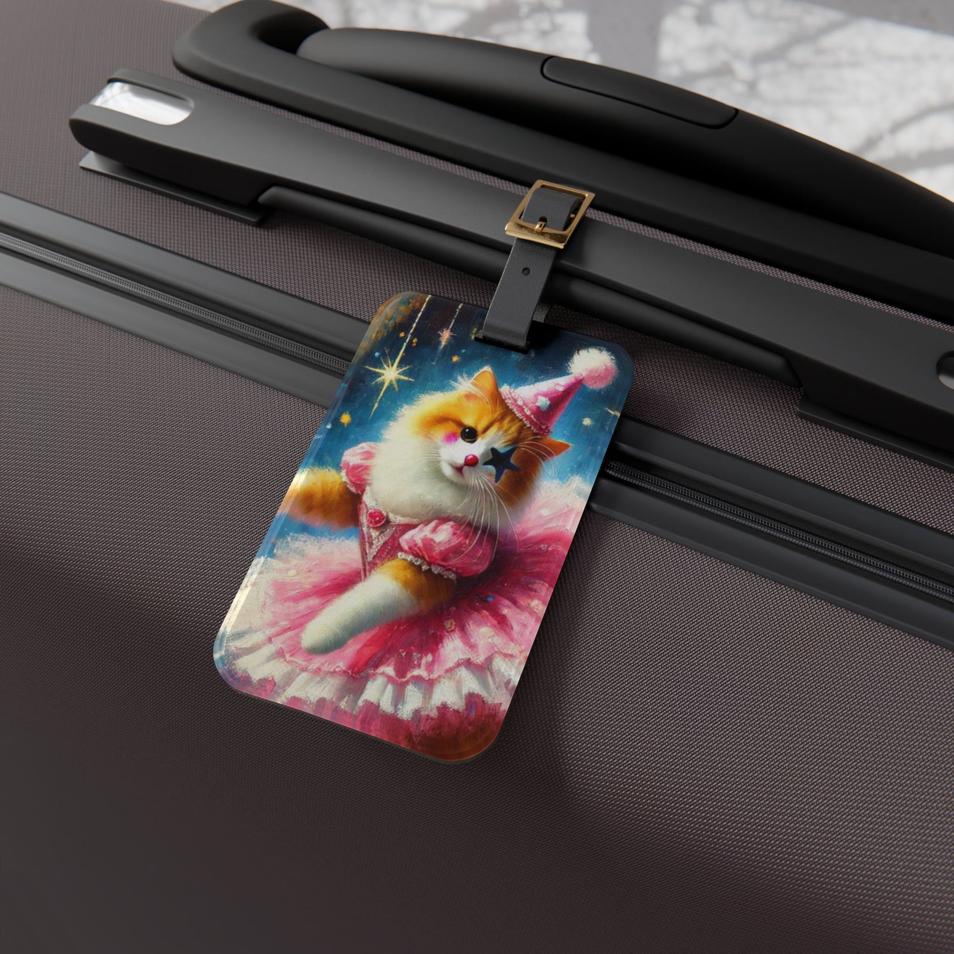 Pink Cat Clown - Circus - Luggage Tag - Travel Gift   