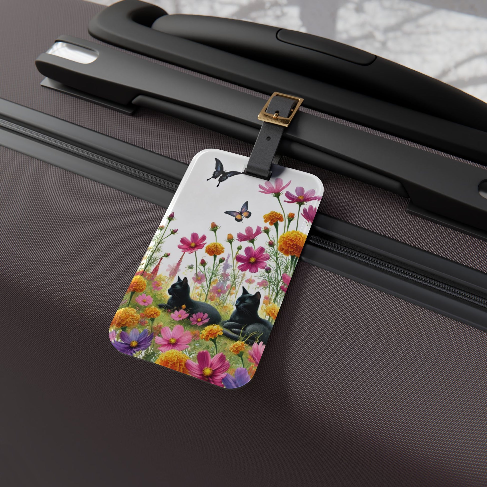 October Birth Month Flowers - Cat Lover - Luggage Tag - Travel Gift   