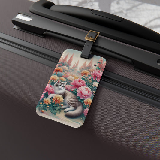 November Birth Month Flowers - Cat Lover - Luggage Tag - Travel Gift   