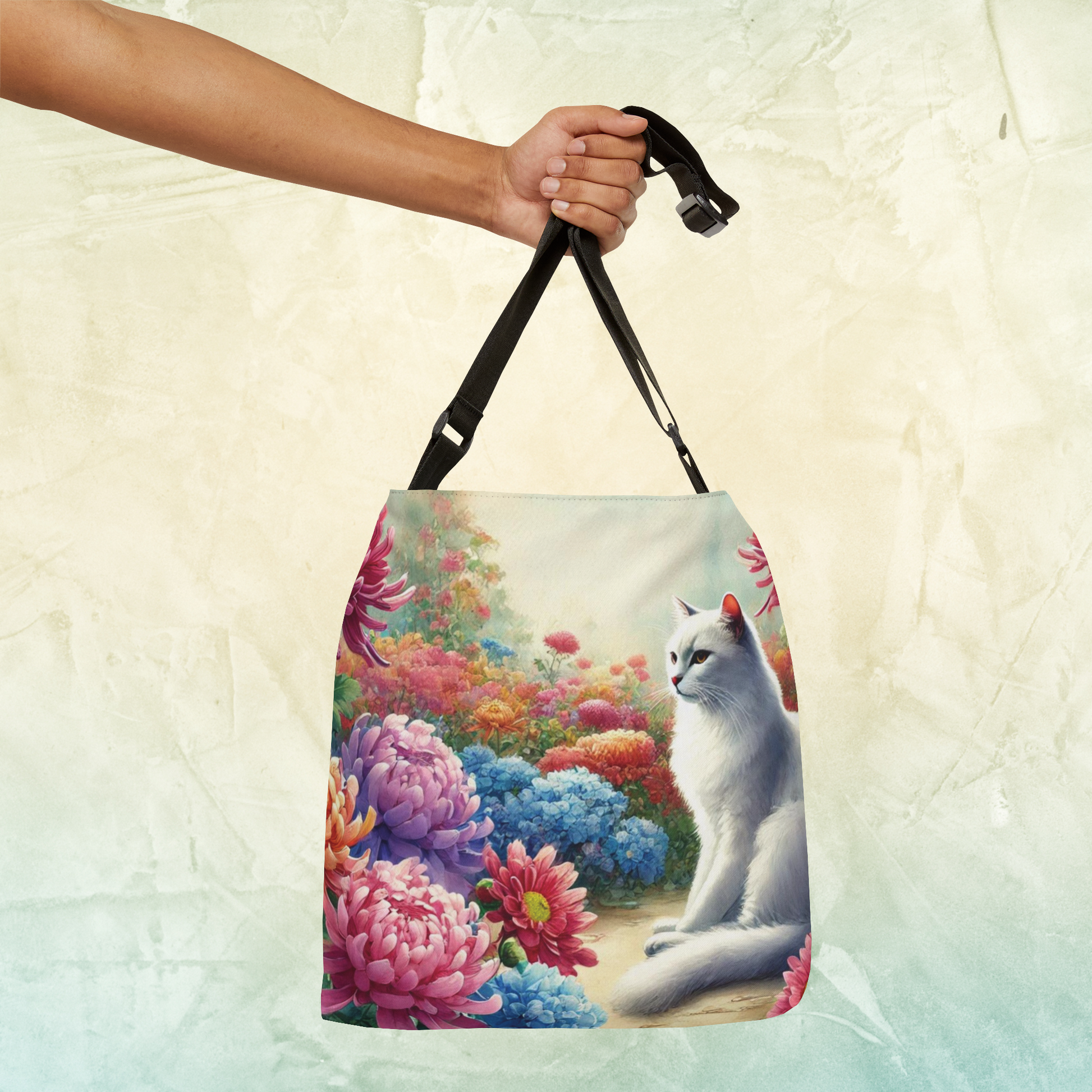 November Birth Flower - Marigolds - Cat Lover - Adjustable Strap Tote Bag   