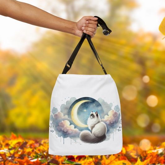 Moon Gazing -  Ragdoll Cat Lover - Adjustable Strap Tote Bag   