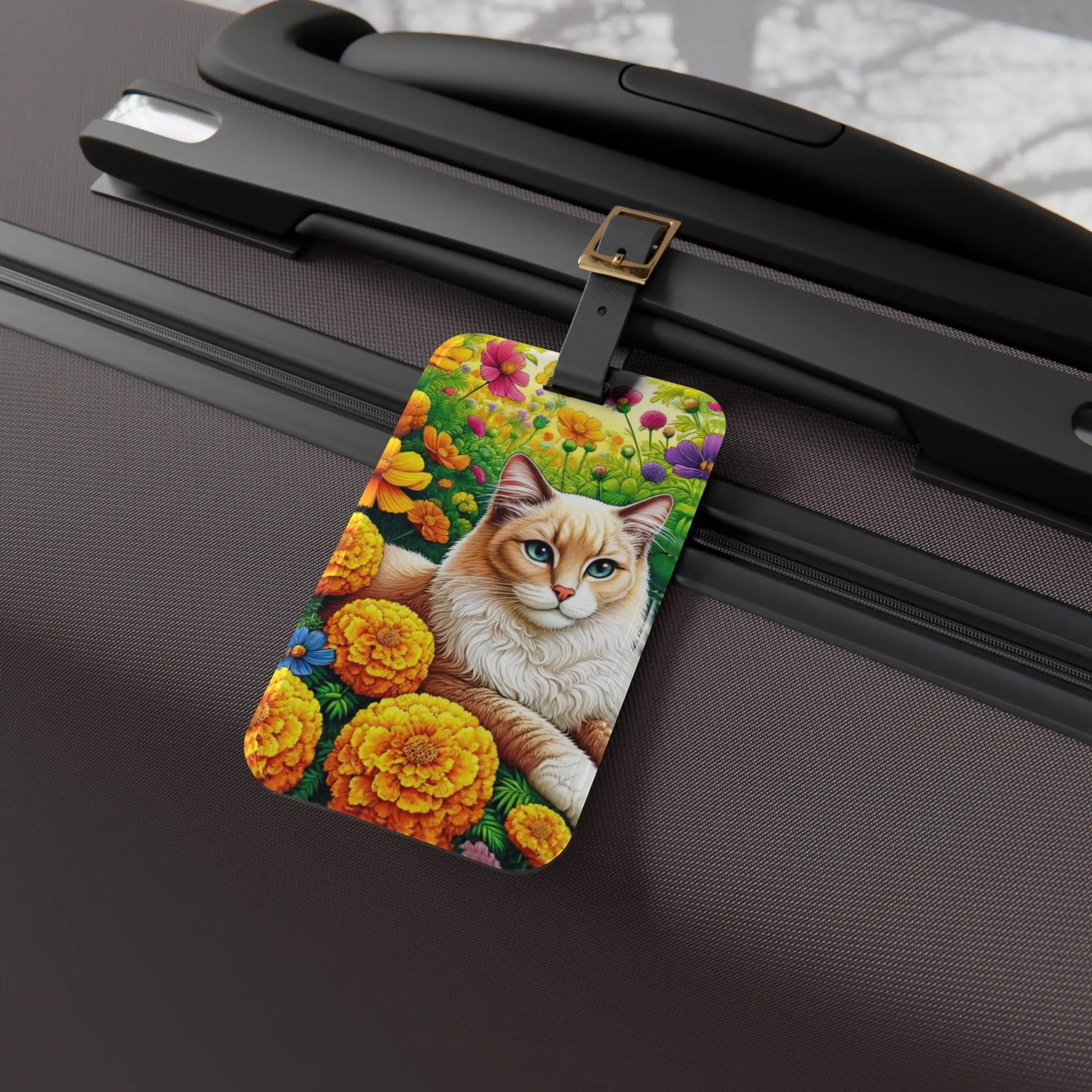 October Birth Flower - Marigolds and Cosmos - Cat Lover - Luggage Tag - Montecore PawPrints