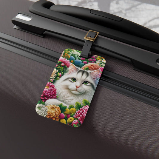 November Birth Flower - Chrysanthemum and Peony - Cat Lover - Luggage Tag - Montecore PawPrints