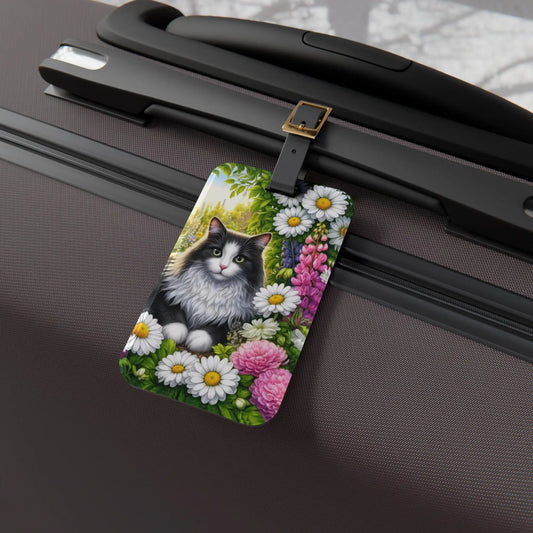 April Birth Flower - Daisy and Sweet Pea - Cat Lover - Luggage Tag - Montecore PawPrints