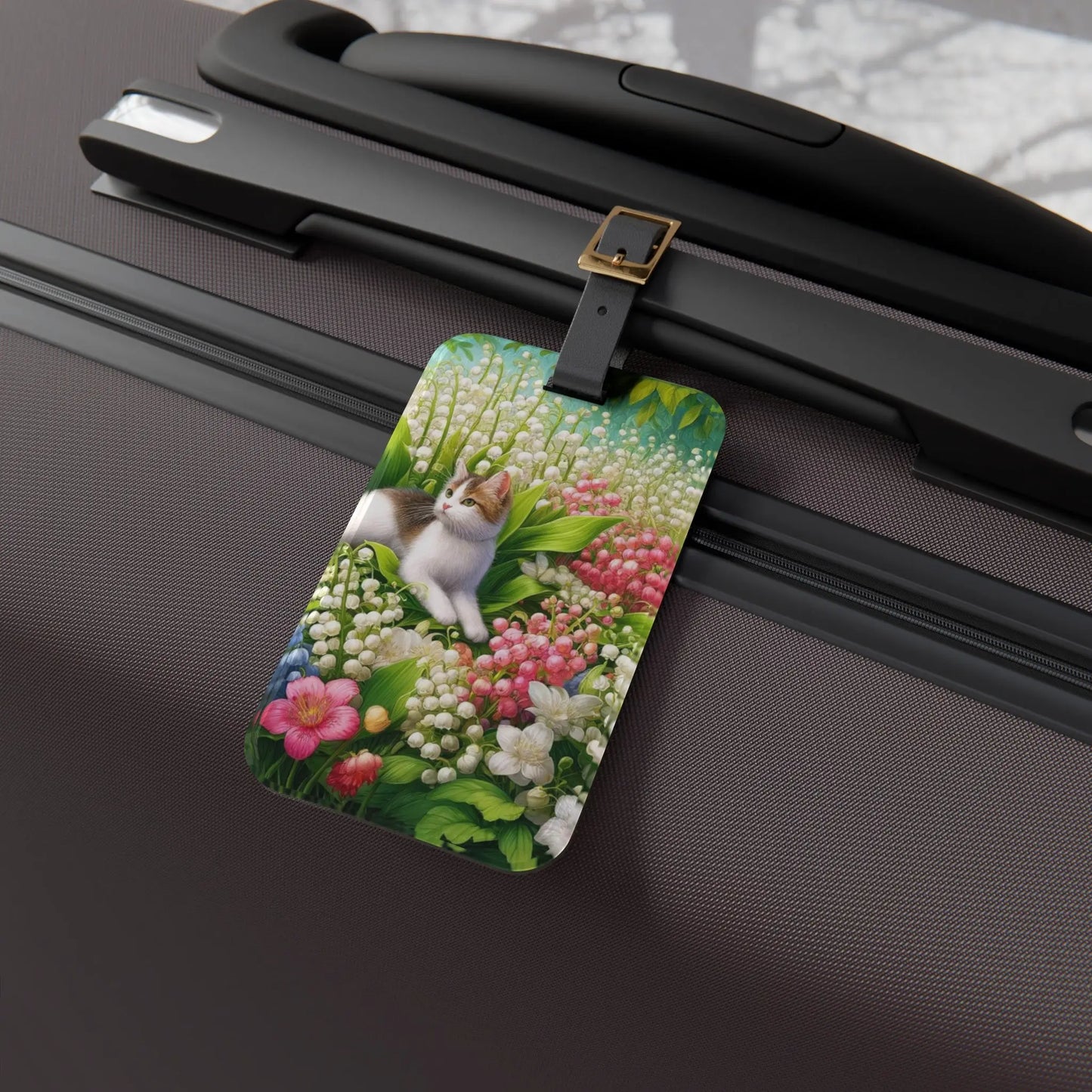 May Birth Flower - Lily of the Valley and Hawthorn - Cat Lover - Luggage Tag - Montecore PawPrints