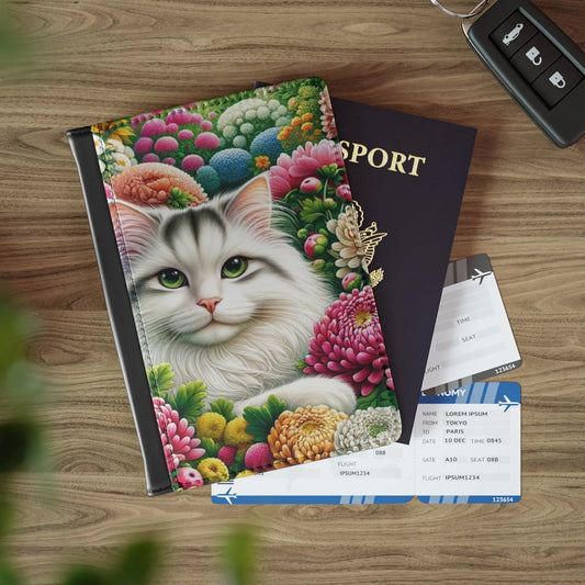 November Birth Flower - Chrysanthemum and Peony.- Cat Lover - Passport Cover - Montecore PawPrints