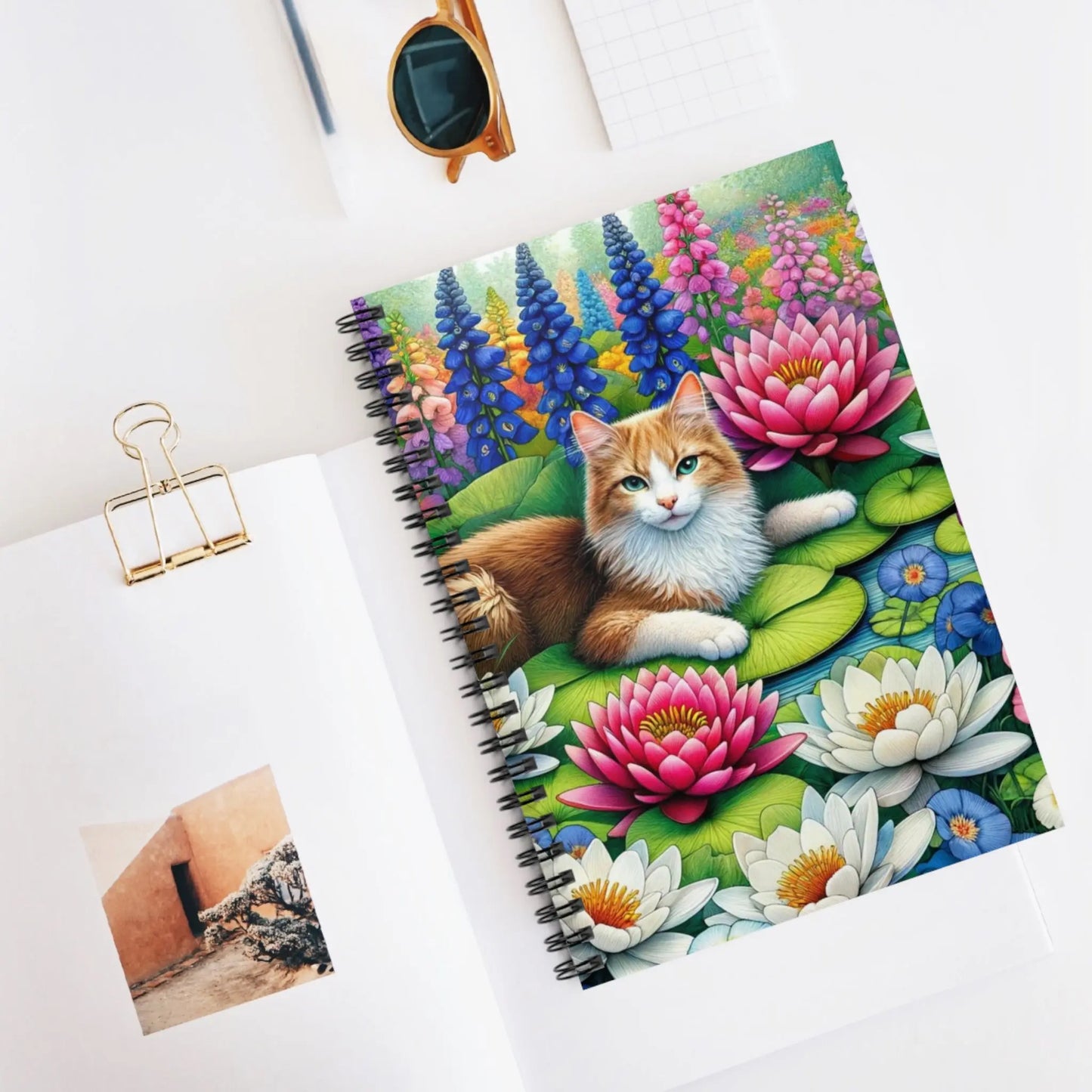 July Birthday Flower - Cat Lover - Spiral Notebook - Ruled Line - Montecore PawPrints