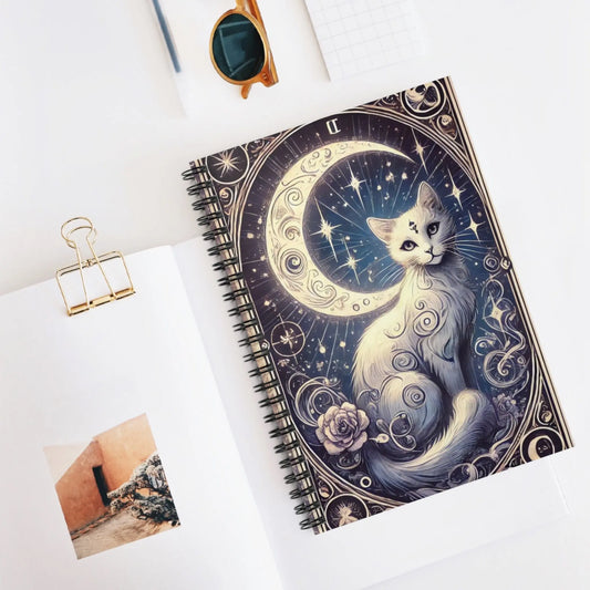 White Cat Tarot Moon Magic - Spiral Notebook - Ruled Line   