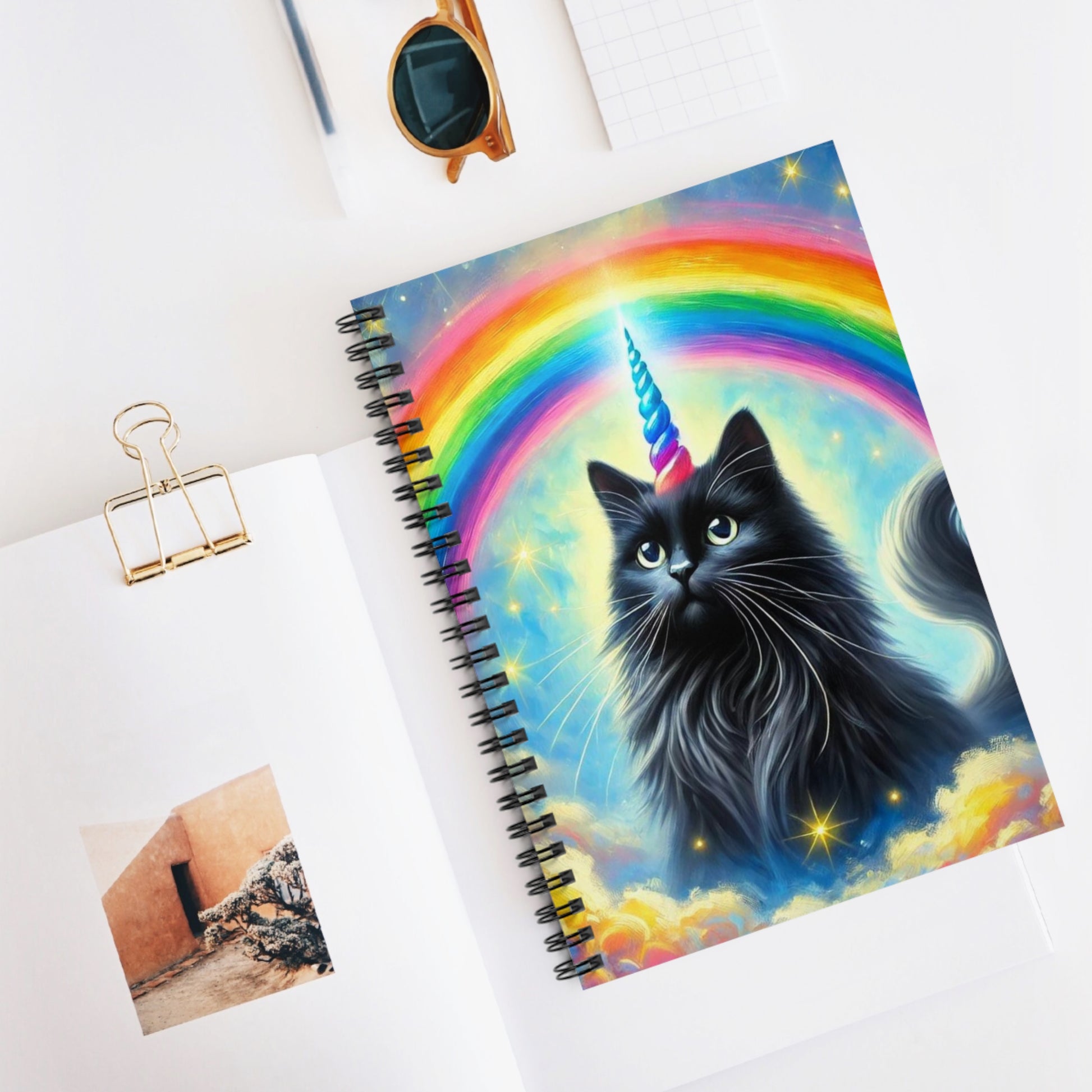 Caticorn in the Clouds - Cat Unicorn Rainbows - Spiral Notebook - Ruled Line   