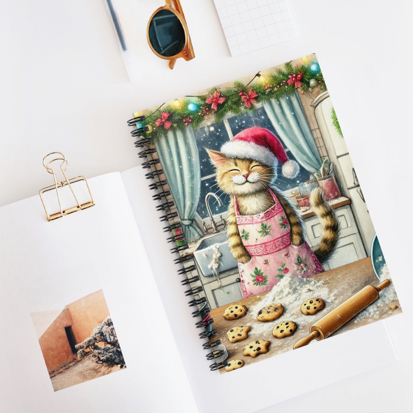 Cookie Maker- Cat Santa - Spiral Notebook - Ruled Line   