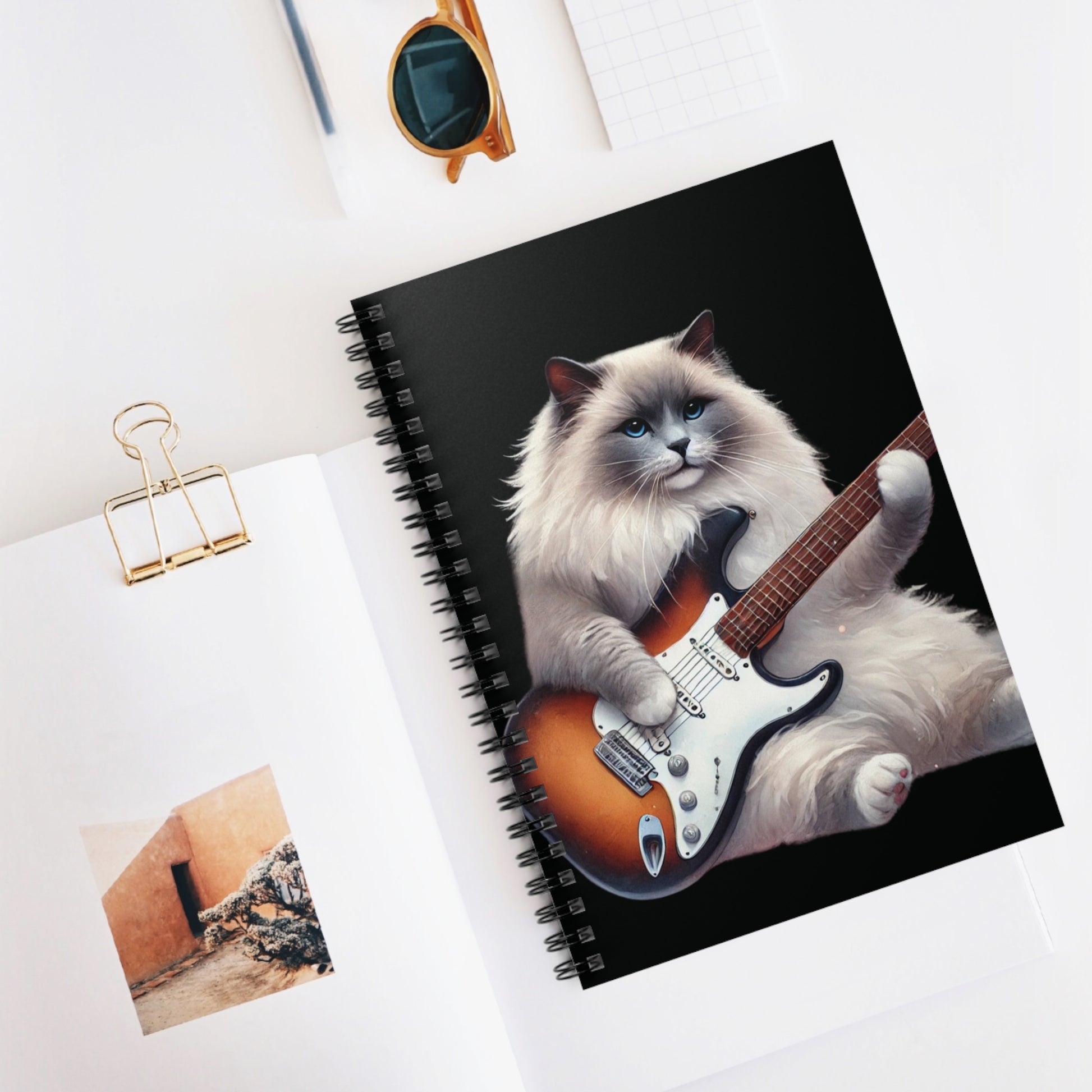 Guitar - Cat Musician - Spiral Notebook - Ruled Line   