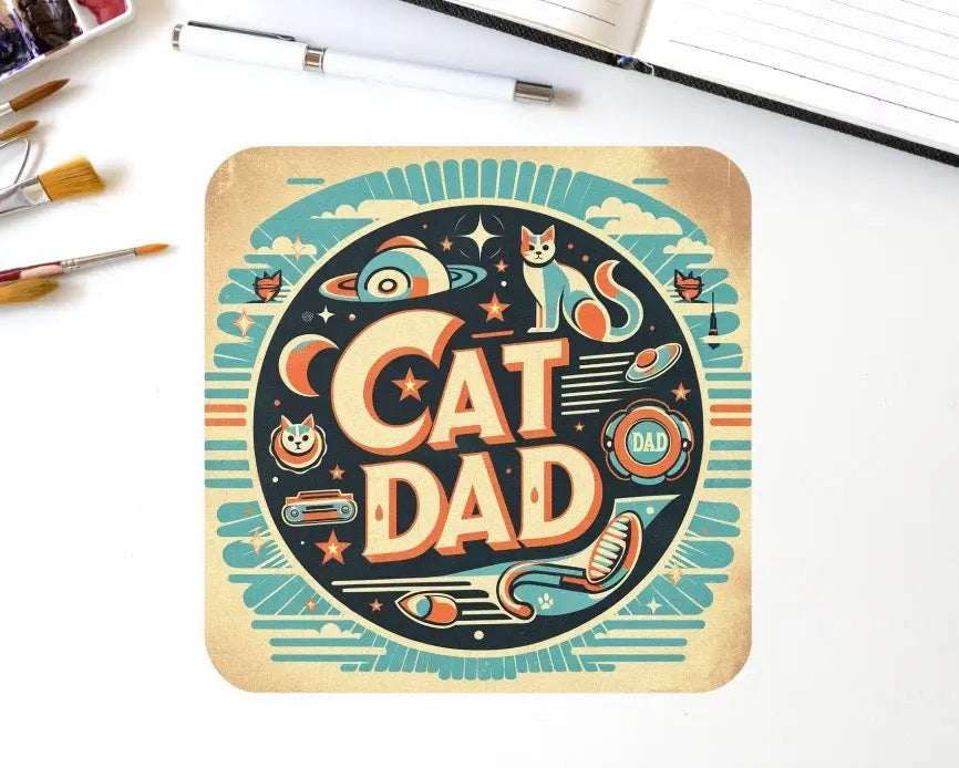 Retro Cat Dad - Cat Lover Coaster - Montecore PawPrints