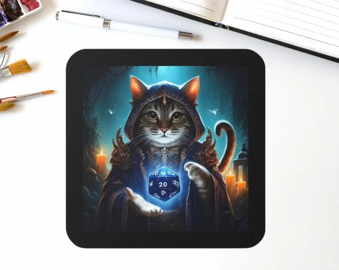 Dungeons and Dragons Cat Wizard - Drink Coaster - Montecore PawPrints