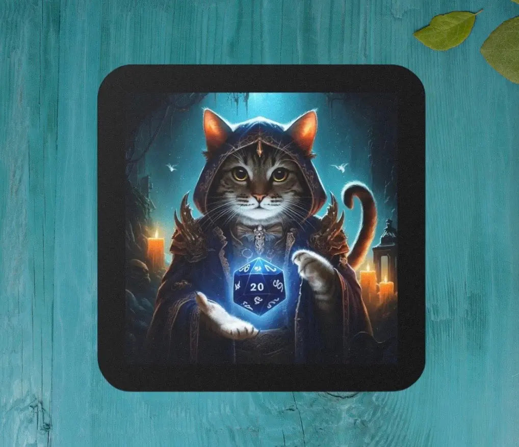 Dungeons and Dragons Cat Wizard - Drink Coaster - Montecore PawPrints