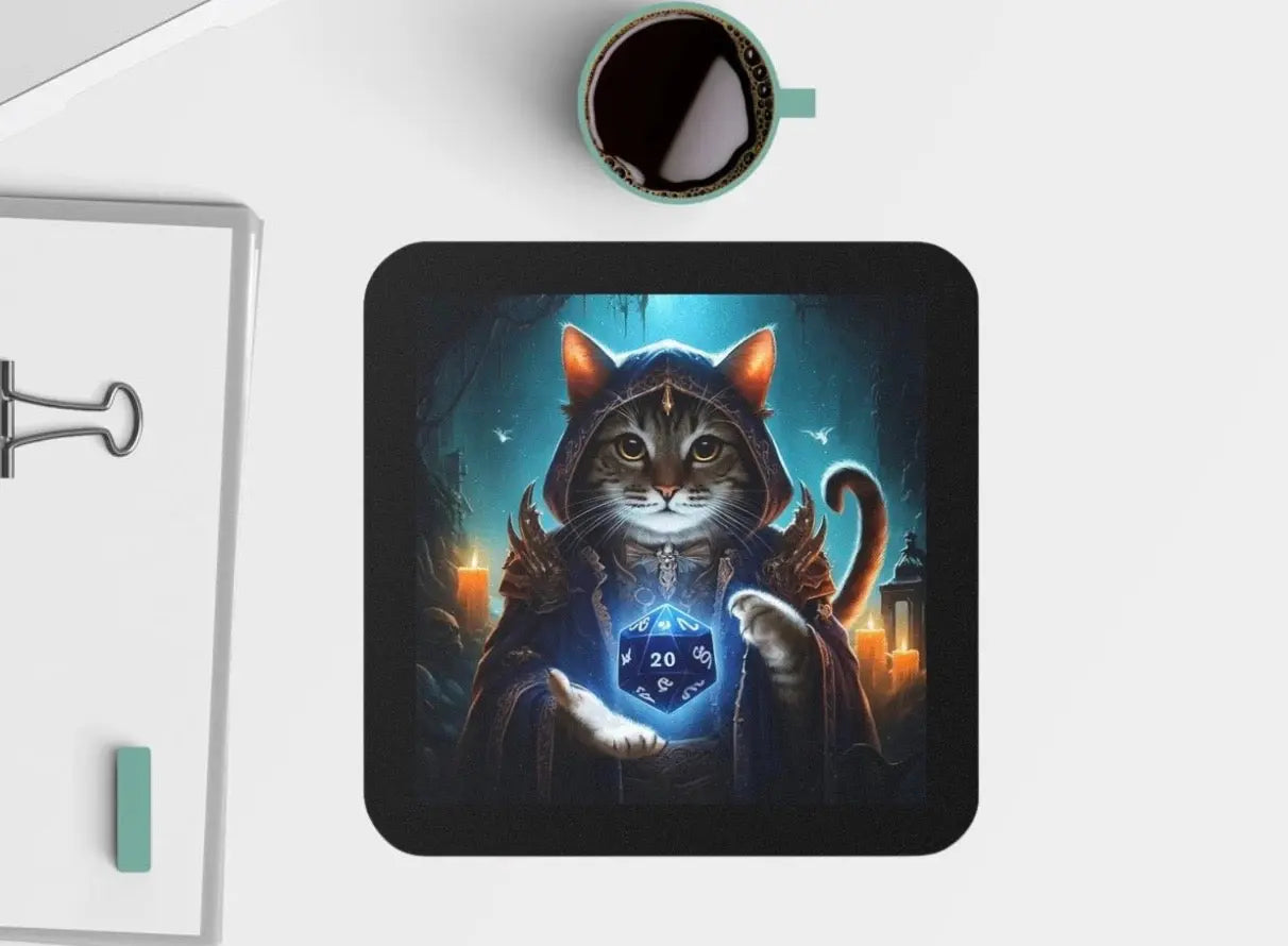 Dungeons and Dragons Cat Wizard - Drink Coaster - Montecore PawPrints