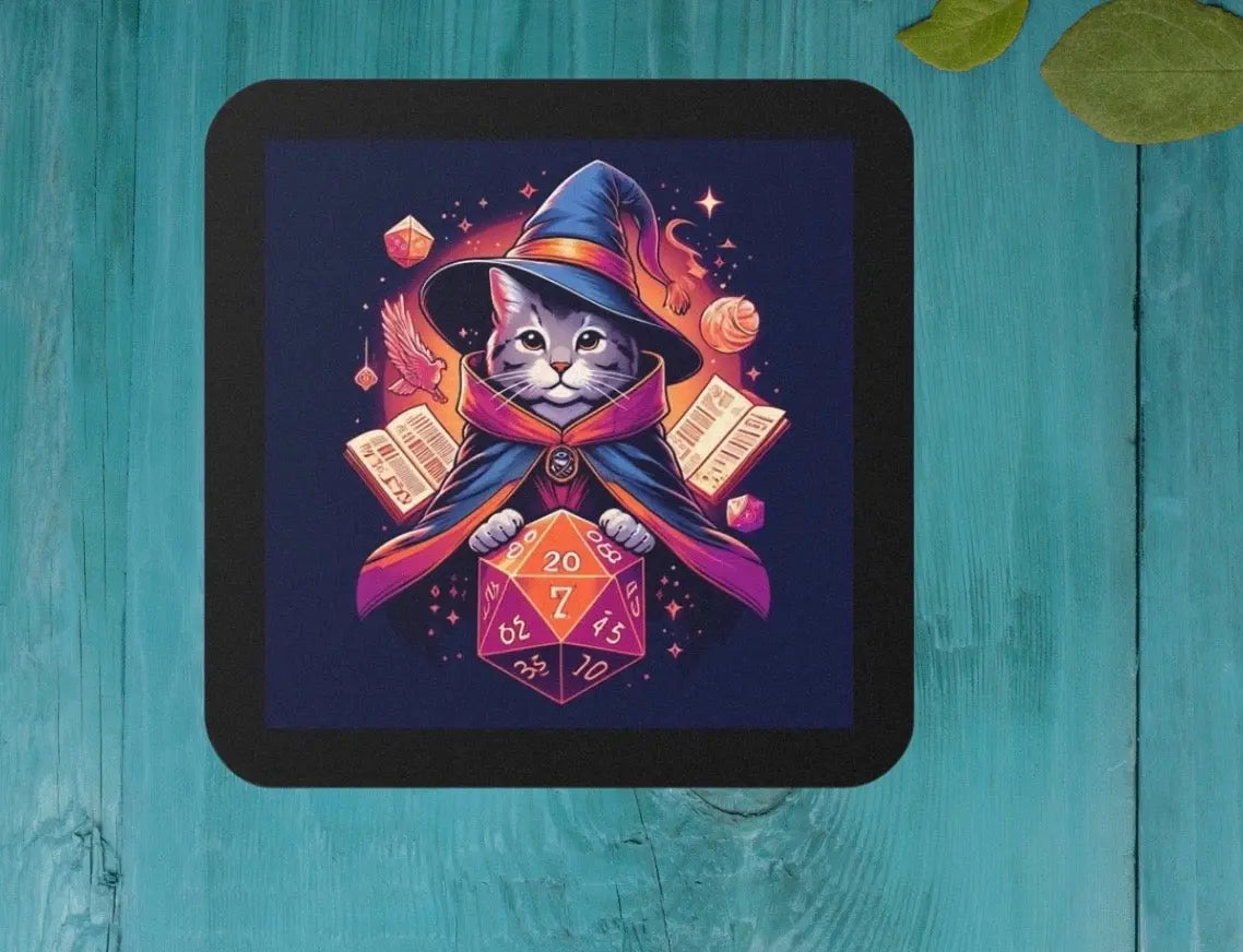 Dungeons and Dragons Cat Sorcerer - Drink Coaster - Montecore PawPrints