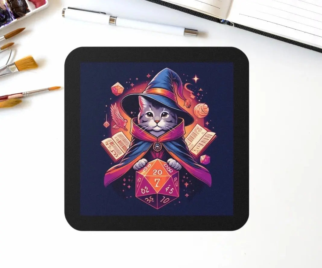 Dungeons and Dragons Cat Sorcerer - Drink Coaster - Montecore PawPrints