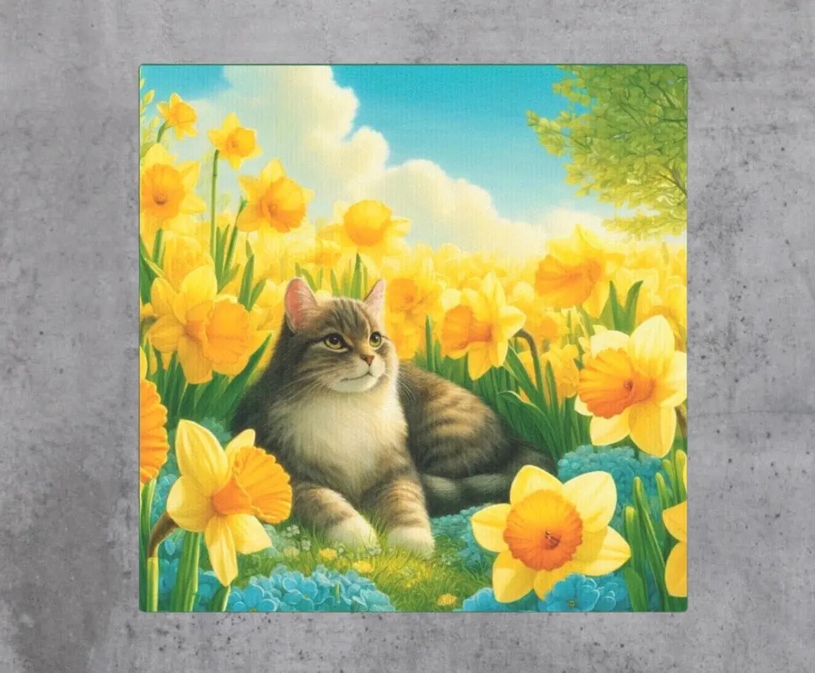 March Birthday Daffodil's - Cat Lover - Wall Art Decor - Great Birthday Gift   